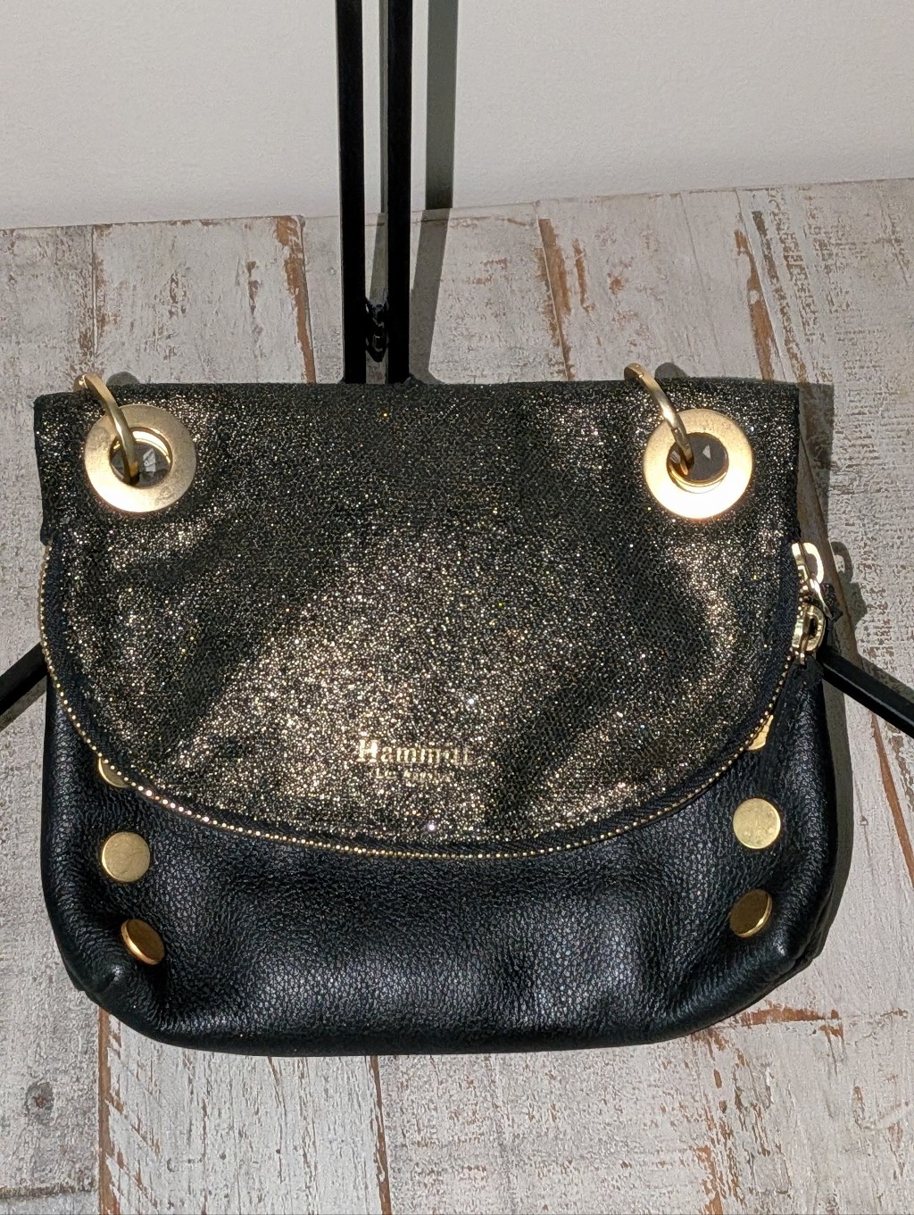 Hammitt Black Leather Shoulder Bag With Gold Hardware